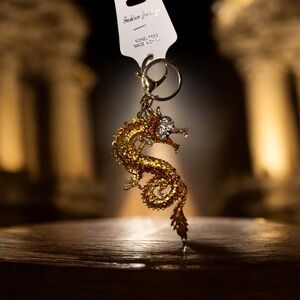 Gold-Tone Dragon Keychain with Amber Accents